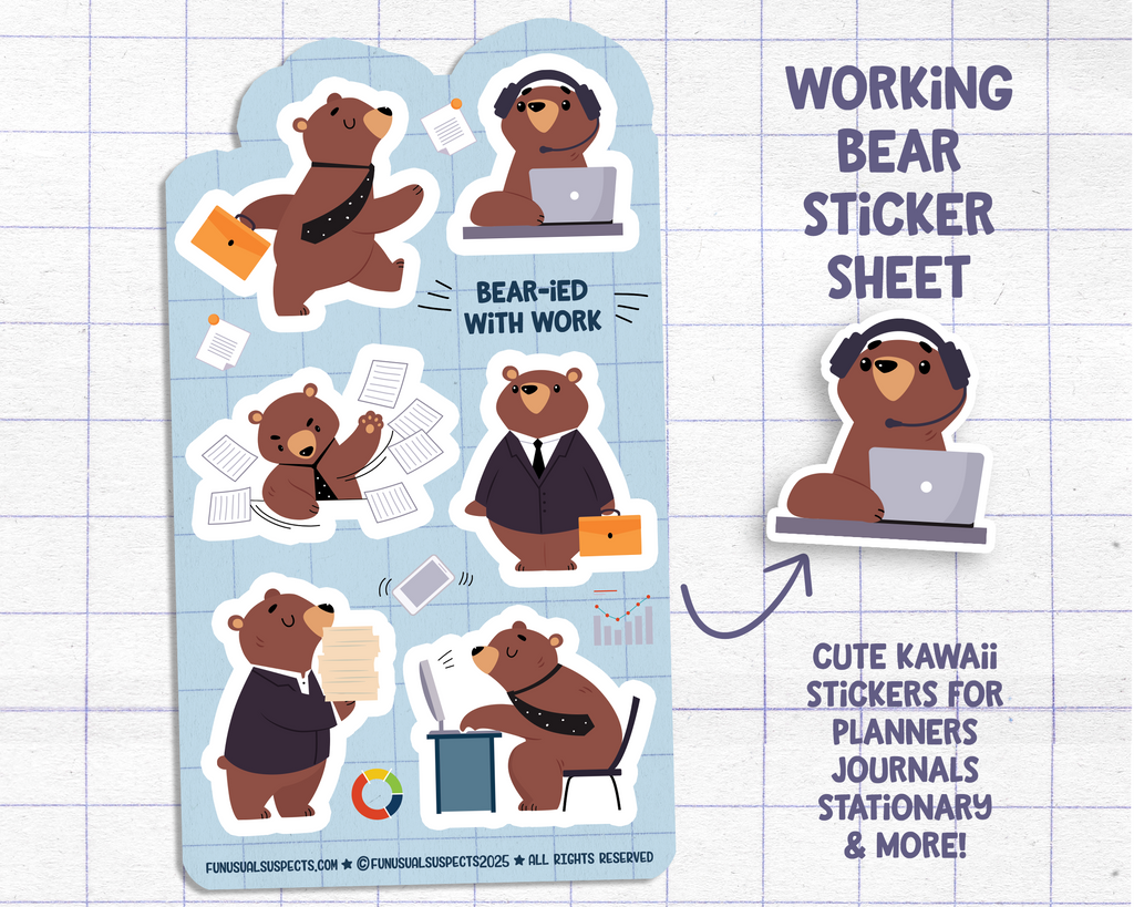 Bear At Work Sticker Sheet