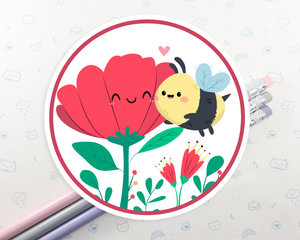 Bee Red Flower Sticker