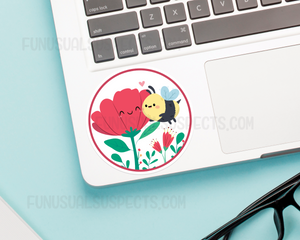 Bee Red Flower Sticker