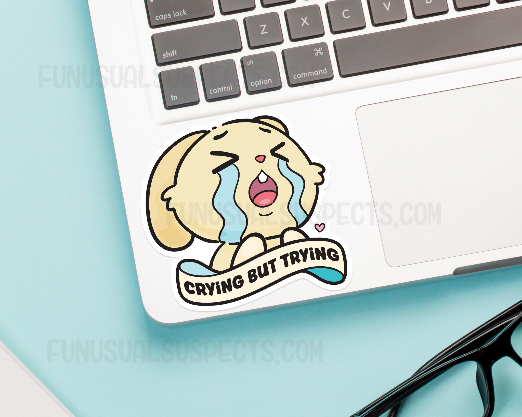 Bunny Crying But Trying Sticker