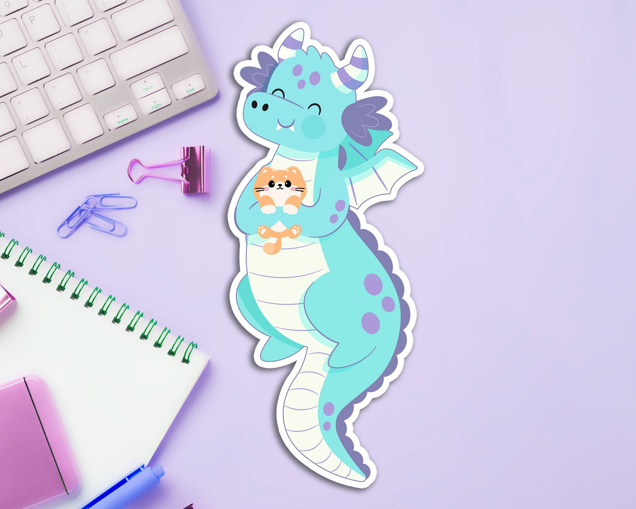 Dragon and Cat Friend Long Sticker