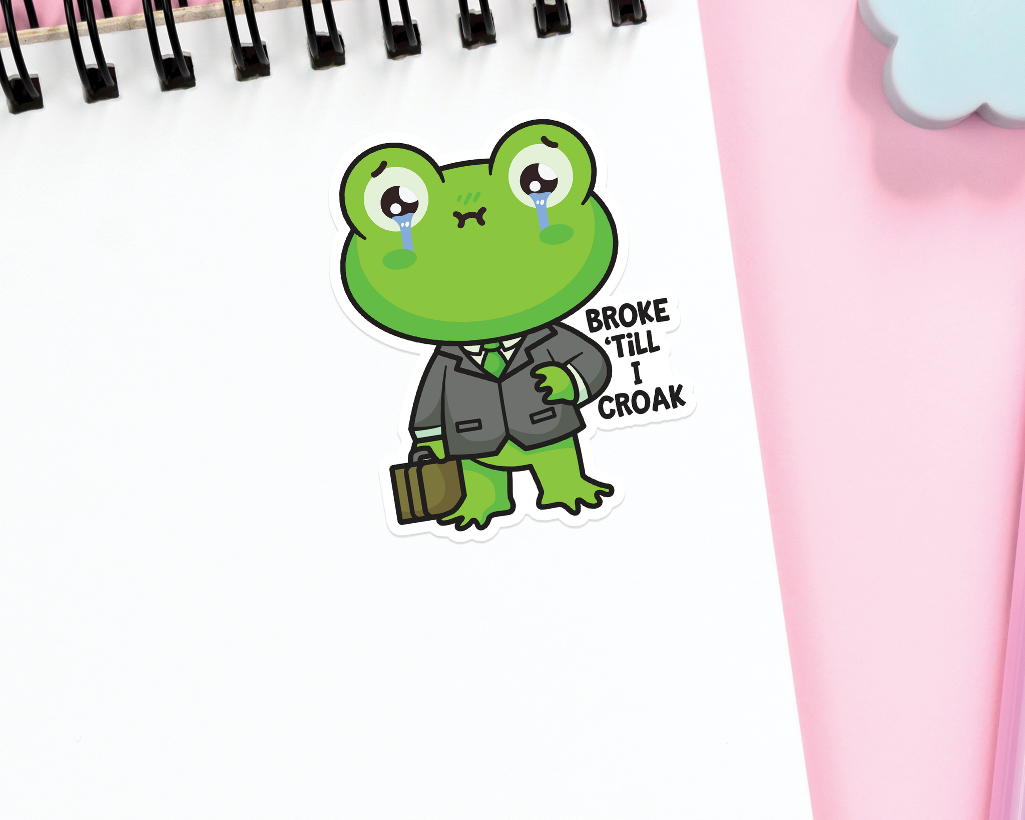 Frog Broke Till I Croak Sticker