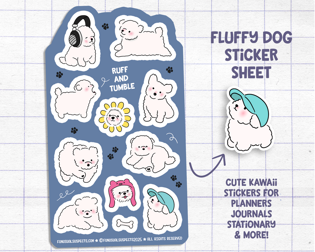 Fluffy White Dog Sticker Sheet