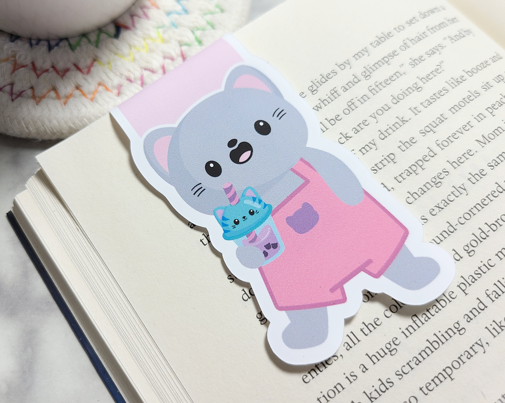 Boba Cat Drinking Magnetic Bookmark