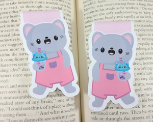 Boba Cat Drinking Magnetic Bookmark