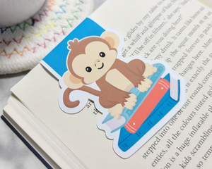 Monkey On Books Magnetic Bookmark