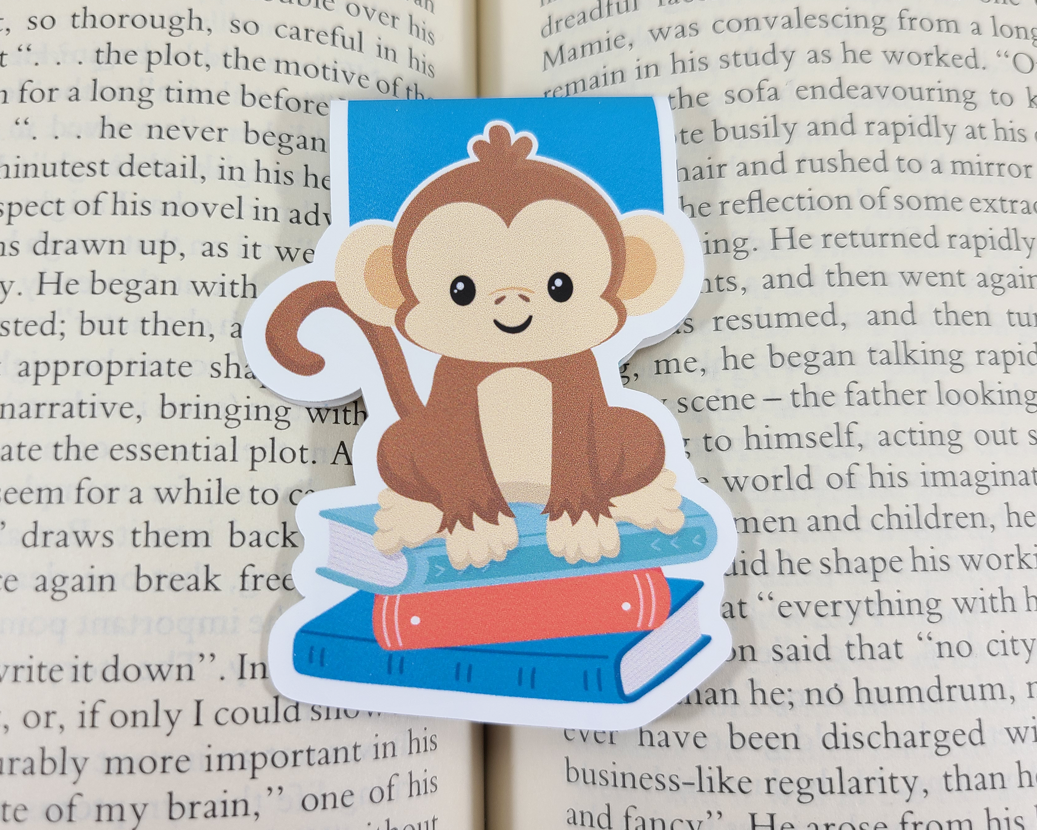 Monkey On Books Magnetic Bookmark